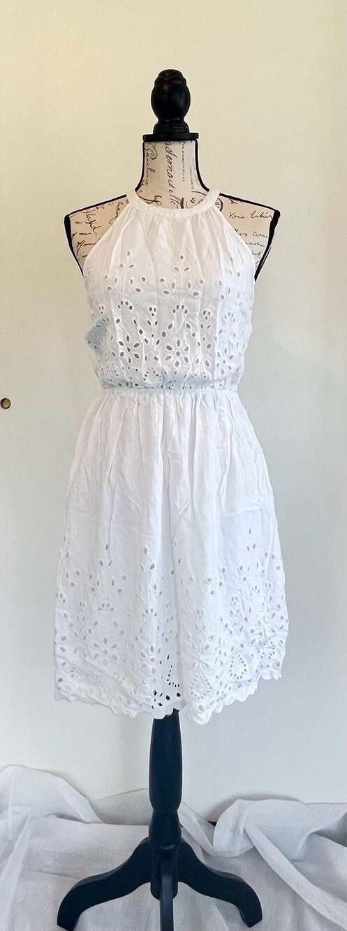 Sim & Sam White Eyelet Halter Neck Dress Size Medium